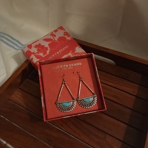 Lucky Brand Silver tone dangle earrings with turquoise.  They are 2.5" by 1 5/8"